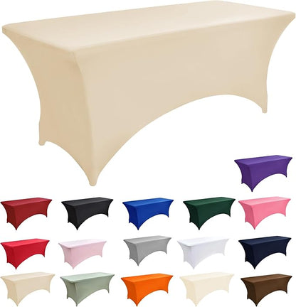 2-Pack 8ft Spandex Table Covers for Rectangle Folding Tables - Washable Elastic Tablecloth - Ultimate Fitted Table Protector for Birthday Parties, Trade Shows, Banquet