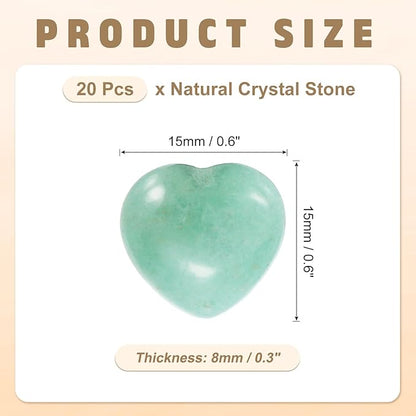 PATIKIL 20 Pcs Natural Heart Shaped Crystal Stone, 0.6 Inch Mini Polished Love Gemstone Crystal, Pocket Rock Engraved Worry Stones for Women Gifts Meditation, Emerald Green