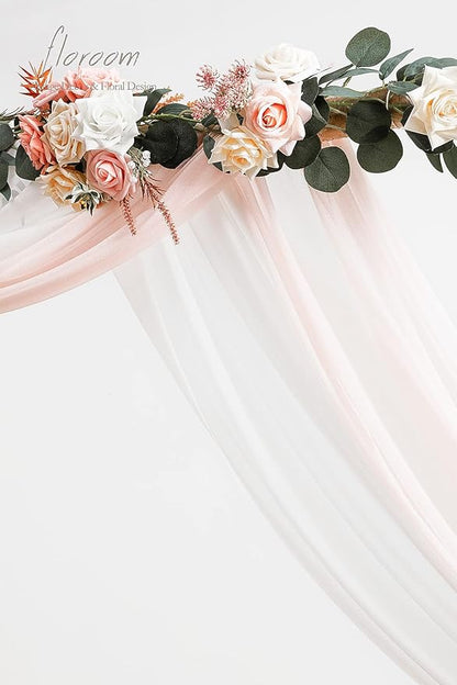 Floroom Wedding Arch Draping Fabric 2 Panels 20Ft Chiffon Fabric Drapes Arbor Drapery Wedding Ceremony Reception Swag Decorations (Blush & White)
