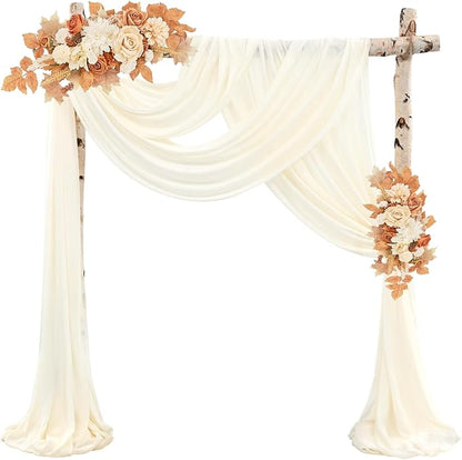 Wedding Arch Draping Fabric 2 Panels 20Ft Length x 28" Width Ivory Arch Drapes Chiffon Fabric Sheer Curtains Backdrop for Party Bridal Ceremony Ceiling Decor Wedding Stage Reception Decorations