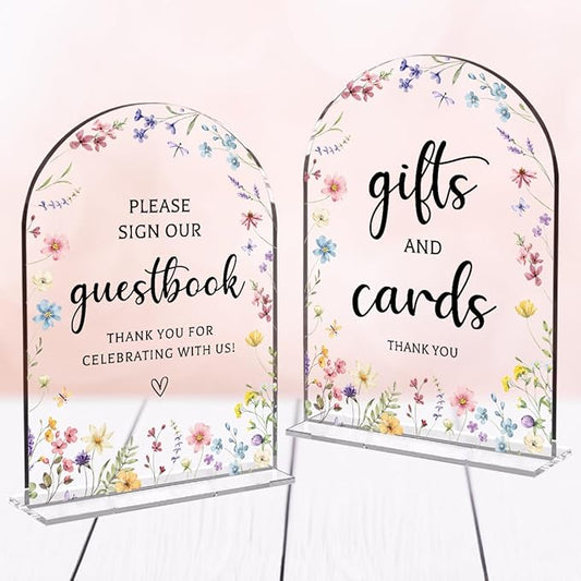 2 Pcs Wedding Decor, Ceremony Sign, Wedding Sign for Reception & Event Party,Bridal Shower Decorations, Wedding Table Decor Accessories for Anniversary And Event 5x7 Inch