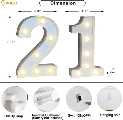 Pooqla 21st Birthday Decorations for Her Him, 35 Colors LED Light Up Numbers with Remote, Multicolor Marquee Numbers 21 Sign for Party Wedding Anniversary Decor 21st Birthday Gift, Number 21