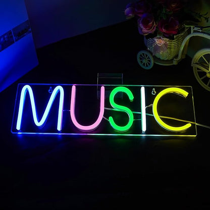 Lucunstar Music Neon Light,Neon Sign for Wall Decor Colorful Letters Neon Lights Sign Music Word LED Neon for Bedroom Game Room Club Bar Party Decoration,Game Room Decor,Room Decor