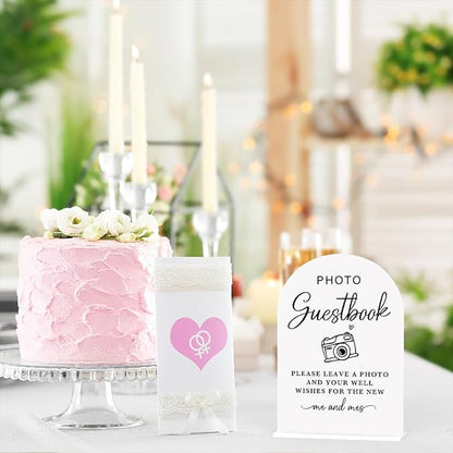 Acrylic Wedding Sign Photo Guestbook Sign for Wedding Wedding Signs for Ceremony Modern Calligraphy Arch Acrylic Table Top Sign for Wedding Reception and Event Party Table(white）