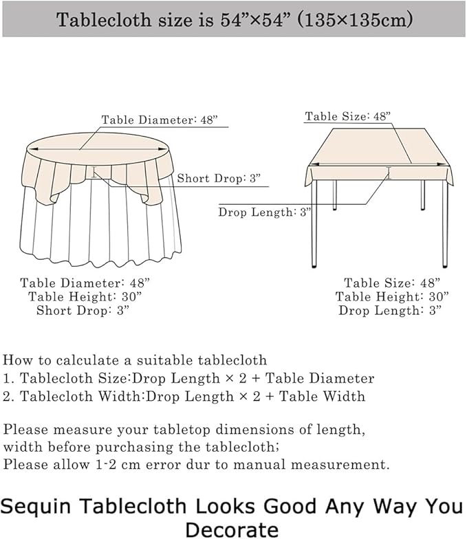 ShinyBeauty Sequin Tablecloth - Square 54x54-Inch Purple Glitter Tablecloth for Round Table - Wedding & Party