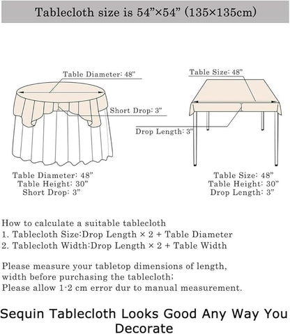 ShinyBeauty Turquoise Sequin Tablecloth, 54''x54'' Square, Elegant Table Overlay, All-Season Tablecover for Party, Event Decoration