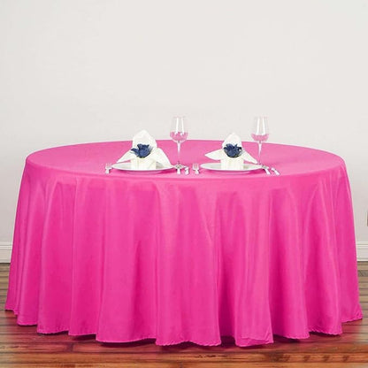 Efavormart Round Tablecloth, 132 Inch Stain & Wrinkle Resistant Washable Table Cloth, Decorative Polyester Fabric Table Cover for Banquet, Wedding, Dining- Fushia