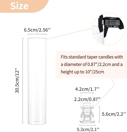 NUPTIO Candlestick Holder Bulk for Centerpiece: Set of 10 Hurricane Glass Taper Candles Holder - Clear Candle Stick Stand with Tall Cylinder Shade for Fall Thanksgiving Christmas Party Decor