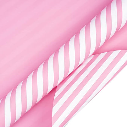 WRAPAHOLIC Reversible Wrapping Paper - Mini Roll - 17 Inch x 33 Feet - Pink and Stripes Design for Birthday, Wedding, Baby Shower, Holiday