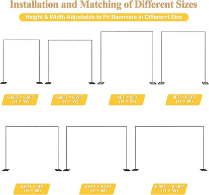 Wokceer Metal Heavy Duty Backrop Stand Square 8x8FT Adjustable Pipe and Drape Kit Black Photo Booth Stand for Wedding Ceremony Birthday Party Photography Exhibition Celebration