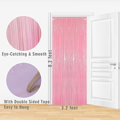 GOER 3.2 ft x 8.2 ft Metallic Tinsel Foil Fringe Curtains Party Photo Backdrop Party Streamers for Birthday,Graduation,New Year Eve Decorations Wedding Decor(4 Packs,Candy Pink)