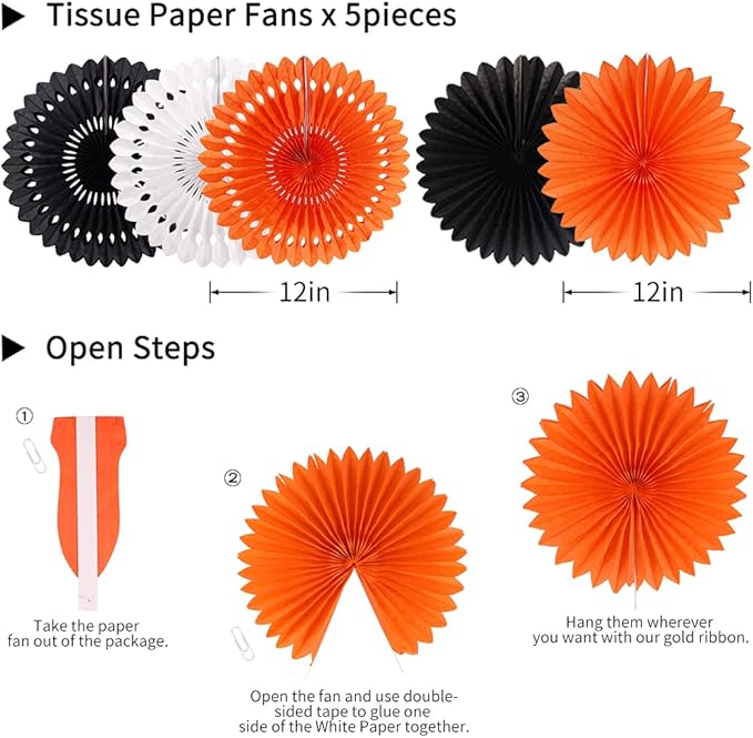 Halloween Party Decorations, Hanging Spider Bat Paper Lanterns Spiders Honeycomb for Halloween Home Decor Birthday Party Supplies Props (Orange, Black)