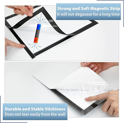 11"x 17" Self Adhesive Magnetic Sign Holder, Double Sided Window Magnetic Display Frame with Clear PVC and Strong Magnetic for Office/Store/Door/Glass/Refrigerator Display Frame(Black, 5Pack)