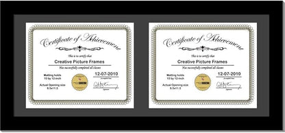 Creative Picture Frames [14x30bk-b Black Horizontal Double Diploma Frame with 2 opening Black Mat, Holds 2-10x12-inch Documents with Wall Hanger