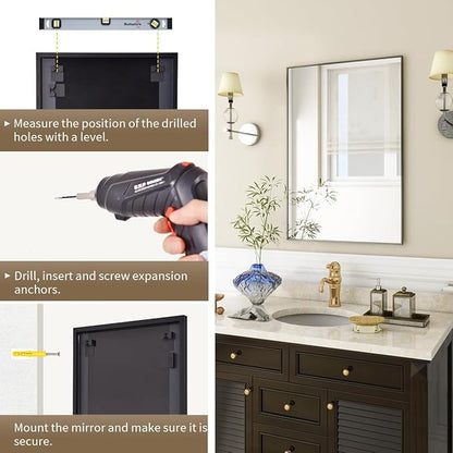 BEAUTYPEAK Black Bathroom Wall Mirror - 26" x 38" Rectangular Mirror with Metal Frame, Hangs Horizontal or Vertical for Living Room Bedroom Bathroom Entryway