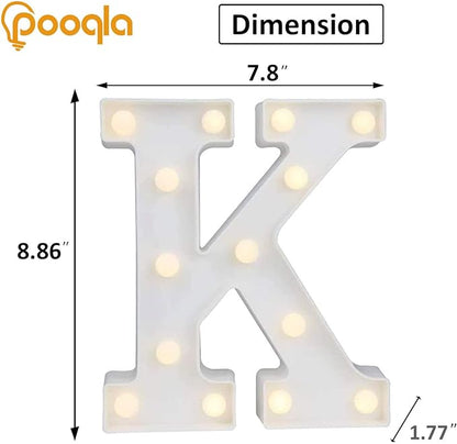 Pooqla LED Marquee Letter Lights, Warm White and Cool White Decorative Lighted Letters, Light Up Alphabet Letters for Boys Girls, Party, Wedding, Bar, Night Light, Birthday Decoration, Letter K
