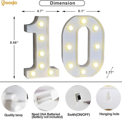 Pooqla 10th Birthday Decorations for Girls Boys, 35 Colors LED Light Up Numbers with Remote, Multicolor Marquee Numbers 10 Sign for Party Wedding Anniversary Decor 10th Birthday Gift, Number 10