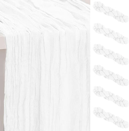 6 Pack White Cheesecloth Table Runner 35x120 Inch 10Ft Rustic Gauze Cheese Cloth Thanksgiving Table Runner Sheer Cheesecloth Table Runners for Wedding Party Bridal Shower Decoration