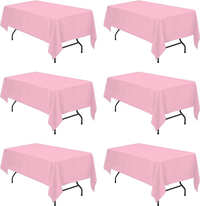 BRILLMAX 6 Pack Pink Tablecloths for 6 Foot Rectangle Tables 60 x 102 Inch - 6ft Rectangular Bulk Linen Polyester Fabric Washable Cloth Cover for Wedding Reception Banquet Birthday Party