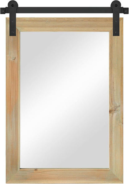 COGOOD Farmhouse Barn Door Mirror - 21" x 30" Rustic Wood Framed Wall Mirror for Bathroom, Living Room, Entryway Wall Decor (Burlywood)