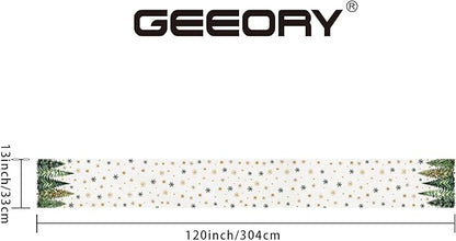 GEEORY Christmas Table Runner 13x120 Inch, Xmas Tees Snowflakes Holiday Decorative Farmhouse Table Decoration for Kitchen Dinning, Indoor Outdoor Dinner Party Decor (Light Green) GT166-120