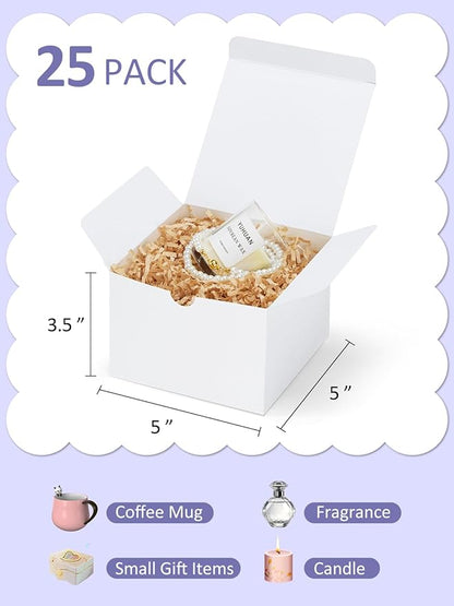 Eupako White Gift Boxes 5x5x3.5 25 Pack Kraft Paper Gift Boxes with Lids for Crafting, Gifts, Wedding, Birthday, Party, Cupcake