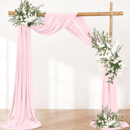 Wedding Arch Draping Fabric 2 Panels 30'' x 18FT Blushing Pink Sheer Chiffon Arch Drapery for Photo Booth Bridal Shower Baby Shower Church Decor Newborn Photography Christening Outdoor Party