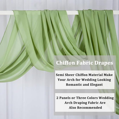 2 Panels Ceiling Drapes Wedding Arch Draping Fabric Sage Green Sheer Drapes 20Ft Long for Romantic Bridal Shower Decor Chiffon Wedding Arch Drapery Chiffon Fabric for Wedding Arch Decoration