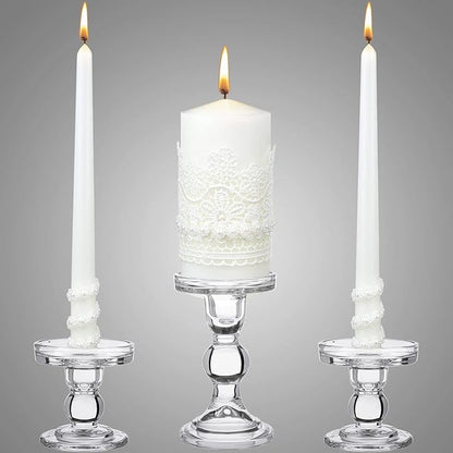 Irenare Unity Candles with Holder for Wedding Ceremony Wedding Decortions Accessories Glass Candle Holder Pillar Candle for Formal Events Church(Classic Style)