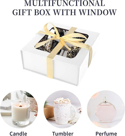 TIACABO White Gift Box with Window,7.5"x7.5"x3.1" Bridesmaid Boxe for Gifts Giving,Birthday Gift Boxes with Magnetic,Closure Lid Gifts Boxes for Presents,Cute Box,Luxury for Gift Packaging
