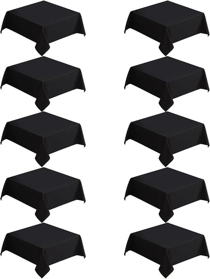 VidaFete Square Tablecloth 10 Pack52 x 52 Inch Tablecloths Stain Wrinkle Resistant Polyester Dining Table Cover for Kitchen Dinning Party Wedding Rectangular Tabletop Buffet Decoration(Black)