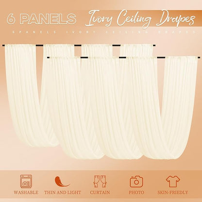 Ivory Ceiling Drapes for Wedding - 5ftx30ft Drapes for Wedding Arch - Sheer Cheesecloth Fabric - Romantic Decorations for Party Banquet Ceremony Stage