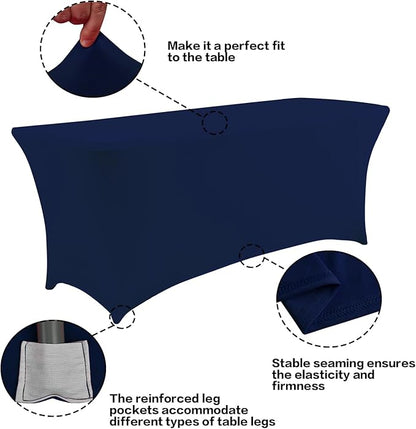 IVAPUPU 2 Pack 6FT Table Cloth for Rectangular Fitted Events Stretch Jean Blue Table Covers Washable Spandex Tablecloth Protector for Party, Wedding, Cocktail, Banquet, Festival