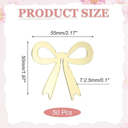 PATIKIL 50 Pcs Bow Drink Tags, Acrylic Wine Glass Charms Reusable Drink Markers for Party Wedding Birthday and Events Accessories, Mirror Gold