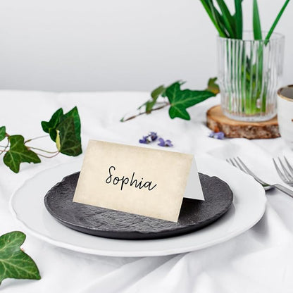 25 Pack Vintage Brown Place Cards, Editable Name Cards for Table Setting, Tent Cards Food Label for Dinner Party, Bridal Shower, Wedding, Baby Shower and Events -T34
