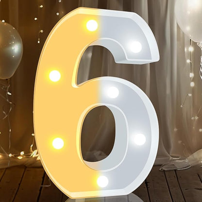 Pooqla LED Light Up Numbers, Warm White and Cool White Decorative Lighted Marquee Numbers, Light Up Numbers for Boys Girls Party, Wedding, Bar, Night Light, Room Decor, Birthday Decoration, Number 6