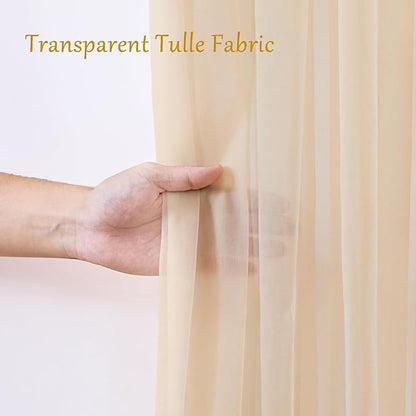 20x10 Champagne Tulle Backdrop Curtains for Parties, Sheer Backdrop Curtain Wedding Photo Backdrop Drapes for Baby Shower Photography Birthday Party