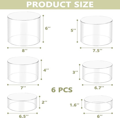 6Pcs Buffet Risers, Food Risers for Buffet, Acrylic Boxes for Display Round Riser Display Cases Acrylic Round Display Base, Clear(Size 6",6.5",6.7",7",7.5",8")