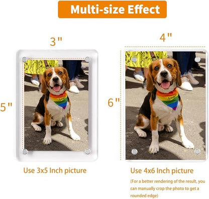 Acrylic Magnetic Refrigerator Picture Frames, 3x5 Inch Fridge Magnetic Mini Photo Frames Compatible with Polaroid Camera Photos for Refrigerator/Locker/Wall, Colorful 6 Pack