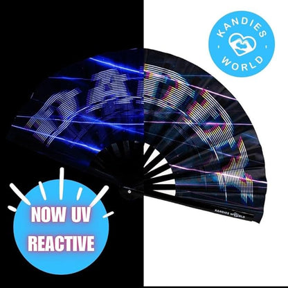 Kandies World Custom Festival Folding Hand Fan - Unique Designs, Made of Bamboo, Clacking Sound, Lightweight - Perfect Rave and Festival Accessory!