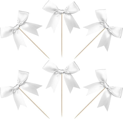 24 PCS Bow Cupcake Toppers Bow Cupcake Picks Bowknot Birthday Party Decorations Bowknot Cake Dessert Picks for Baby Shower Birthday Wedding Bridal Engagement Party Cake Decorations Supplies Silver