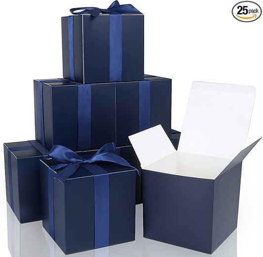 COTOPHER Small Gift Boxes 25 Pack 5x5x5 inches Blue Gift Boxes with Lids for Gifts, Crafting, Wedding Party Favor, Cupcake Boxes, Candy, Bridesmaids Proposal Box with Ribbons and Stickers