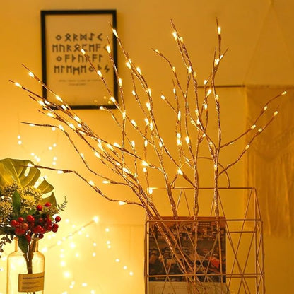 DK177 4 Pack Led Branch Light Battery Operated Lighted Branch Vase Filler Willow Tree Artificial Little Twig Power Golden 30 Inch 20 LED for Home Romantic Decoration (Gold-Warm White)