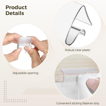 72 Pcs Table Skirting Clips, Table Skirt Clips with Sticking Fastener Strips, EC Model Tablecloth Clips for 3/4"-1" Table, Table Cover Clamps for Indoor Outdoor Events