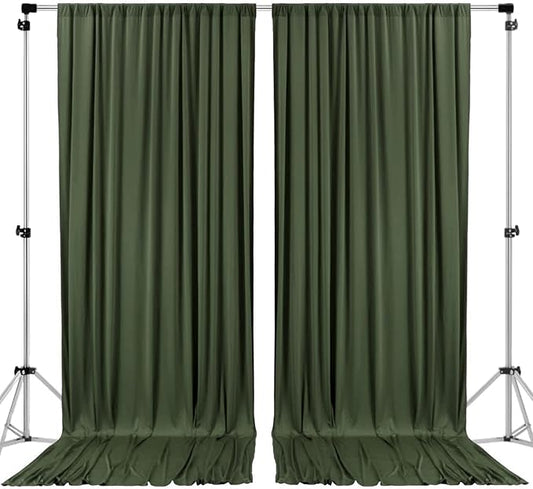 AK TRADING CO. 10 feet x 8 feet IFR Polyester Backdrop Drapes Curtains Panels with Rod Pockets - Wedding Ceremony Party Home Window Decorations - Olive Green