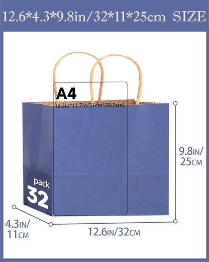 qiqee 100Pcs Wide Large Paper Gift Bags with Handles - 13"x4.5"x10" Kraft Small Party Bags - 16 Solid Colors