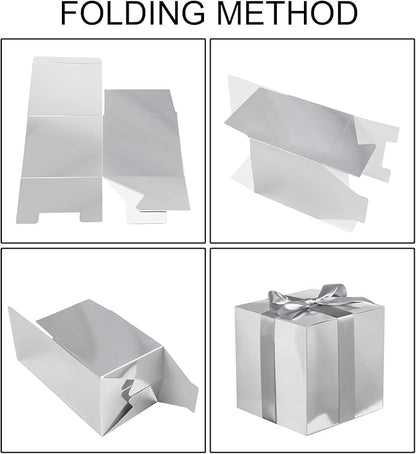 COTOPHER Small Gift Boxes 25 Pack 5x5x5 inches Silver Gift Boxes with Lids for Gifts, Crafting, Wedding Party Favor, Cupcake Boxes, Candy, Bridesmaids Proposal Box with Ribbons and Stickers