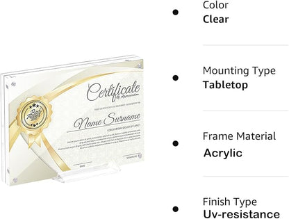 2 Pack 11x14 Acrylic Picture Frame,Clear Double Sided Magnetic Frames With Stand,Frameless Floating Frame for Artwork Poster Certificate Document
