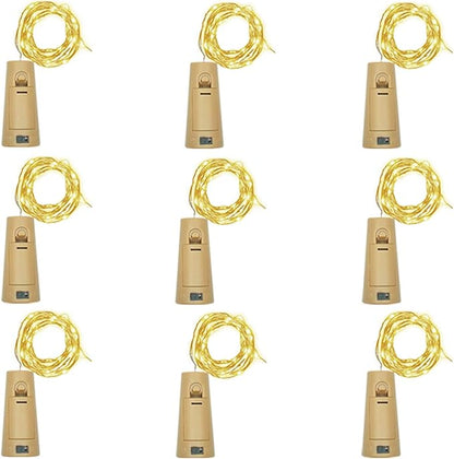 Wine Bottle Lights with Cork, Battery Operated 9 Pack 20 LED Cork Shape Silver Wire Fairy Mini String Lights(No Bottles) for DIY, Party, Decor, Christmas, Halloween,Wedding (9, Warm White)