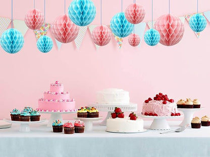 ZOOYOO 12Pcs 6" 10" Honeycomb Balls Decorations Hanging Tissue Paper Pom Poms for Gender Reveal,Baby Shower,Birthday Party,Baptism,Wedding,Nursery & Home Decor(Pink Blue)